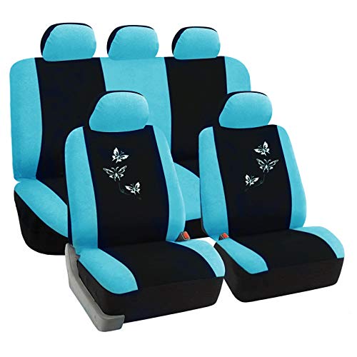 eSituro Funda de Asiento de Coche Universal Set de Fundas de Asiento para automóvil con Mariposa Negro Azul SCSC0053