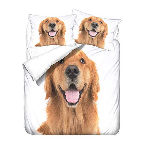 EWYTWD Juego de Funda nórdica de Ropa de Cama de Doble 3D Perro Perdiguero de Oro Funda de edredón de Cama Impresa con Cremallera Decoración gótica de Microfibra Ligera 220x230cm