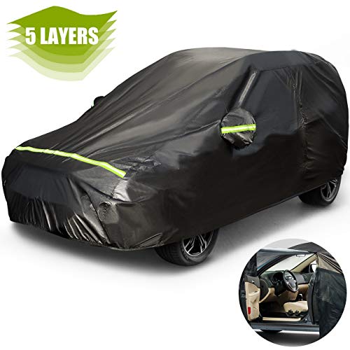 Favoto Cubierta de Coche Impermeable, Funda de Coche Exterior Oxford+Algodón con Cremallera para SUV Anti-UV Transpirable Resistente al Polvo Lluvia Rasguño Nieve Sol al Aire Libre 505x190x185cm Negro