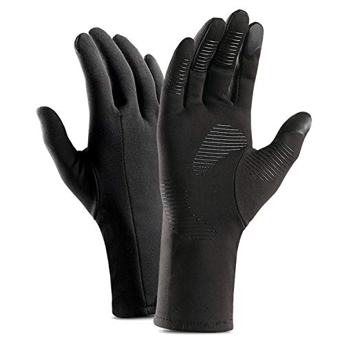 FitTrek Guantes Running Invierno Mujer Hombre - Guantes Ciclismo Bicicleta Antideslizantes - Guantes Bici Pantalla Tactil Largos - Guantes para Escalada Senderismo Sport Outdoor Negros