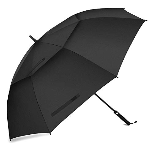 Fixm Paraguas Tipo Golf, 68" Paraguas de Golf Automático, Doble Dosel, Ventilado y Extra Grande, Impermeable, Antideslizante y Duradero, A Prueba de Viento y Lluvia, Resistente al Sol - Negro