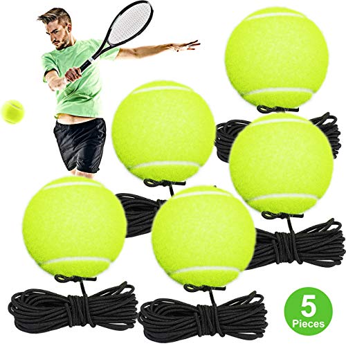 Fostoy Pelotas de Tenis con Goma Elastica, 5 Paquete Entrenador de Pelota de Tenis para Perro, Tenis de Rebote para Niños Adultos Principiantes Práctica en Interiores al Aire Libre