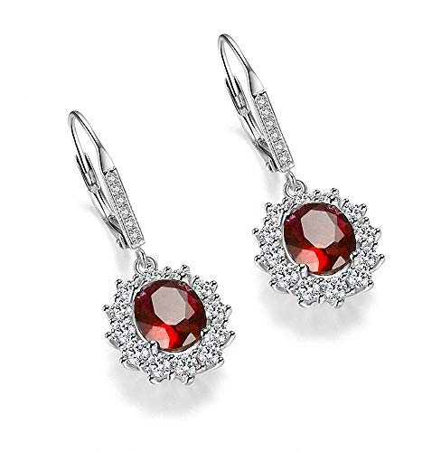 FZ FUTURE Pendientes con Forma de lágrima de Flores, Joyas con Diamantes de Cristal Azul/Rojo, Plata esterlina S925, Mujeres Elegantes y con Estilo,Red