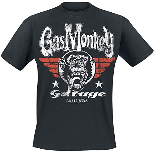 Gas Monkey Garage Round Seal Tongue Licking T-Shirt Sello redondo Garaje mono gas lengua lamiendo la camiseta (Negro) (Pequeña)