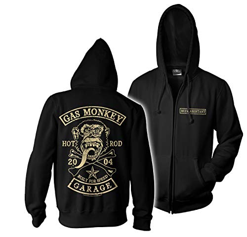 Gas Monkey Garage Sudadera con Capucha Oficial de GMG Big Patch con Cremallera Negro Negro (S