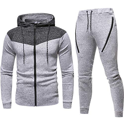 Geagodelia Chándal deportivo de manga larga para hombre, sudadera con capucha y cremallera, 2 unidades de chándal de algodón completo para otoño e invierno para gimnasio Grigio A M