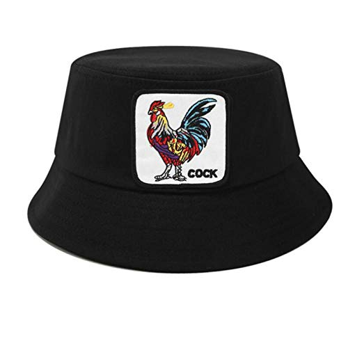 Geekcook Gorra Proteccion Solar,Bordado Animal Pescador Sombrero algodón Verano Exterior Sol Sombrero Playa Cuenca Sombrero Animal Cubo Sombrero-Negro 1_Código Adulto