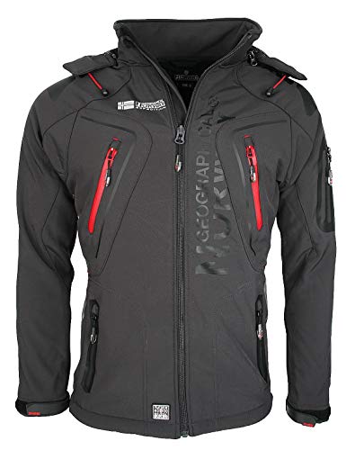 Geographical Norway TECHNO MEN - Chaqueta Softshell Impermeable Hombres - Capucha Hombre Transpirable Exteriores - Chaqueta Invierno Viento - Actividades Ideales Para Exteriores (GRIS XXL)