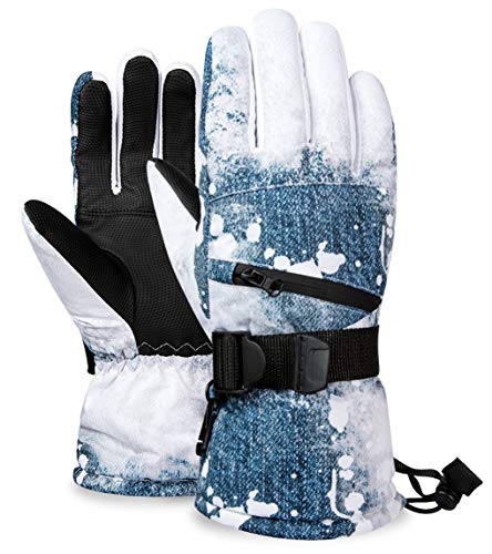 Global Park Guantes de Esquí Hombre Mujer Impermeable Guante Invierno Nieve Calientes Térmicos Pantalla Táctil Antideslizante para Deporte al Aire Libre Snowboard Motor Ciclismo Patinaje (Azul, L)