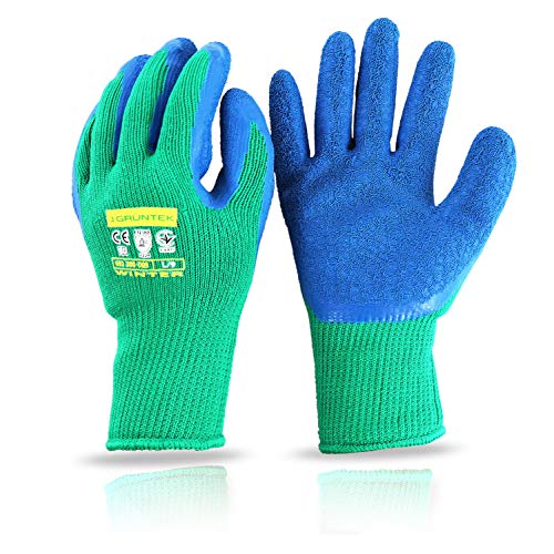 GRÜNTEK 4 x Guantes de Jardineria de Invierno térmicos con forro de poliéster y revestimiento de Látex 100% Impermeable. Talla L/9