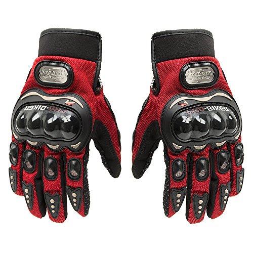 Guantes cortos de piel para motocicleta, Pro Biker, para deportes de carreras, color rojo, tamaño Medium