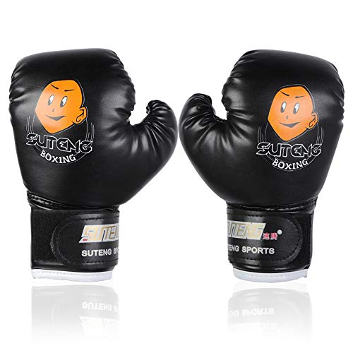 Guantes de Boxeo para Niños Punzonado de Sparring Guantes de Entrenamiento para Niños de 3 a 12 Años de Edad ( Color : Negro )