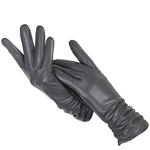 Guantes de Cuero Plisados ​​clásicos Mujer Guantes de Cuero de Color Mujer Guantes de Invierno de Cuero Mujer -a30-8