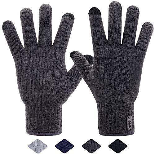 Guantes de invierno para hombres Guantes térmicos con pantalla táctil Guantes a prueba de viento Guantes de invierno para clima frío Cable de punto con pantalla táctil Guantes de invierno para texto