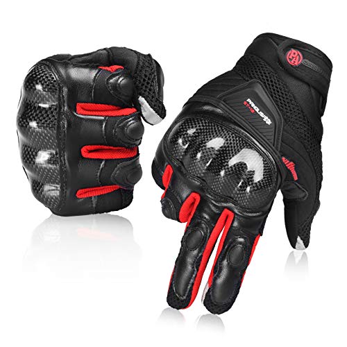 Guantes de Moto Transpirables Verano Off-Road Racing Guantes de Moto de Cuero con Nudillos Completos Protección Almohadilla Pantalla Táctil.