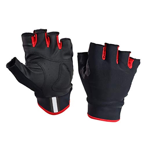 Guantes de verano de ciclismo negros de tejido técnico para bicicleta de carretera – Accesorios de ropa para bicicleta de hombre mujer niño (Rojo, L)