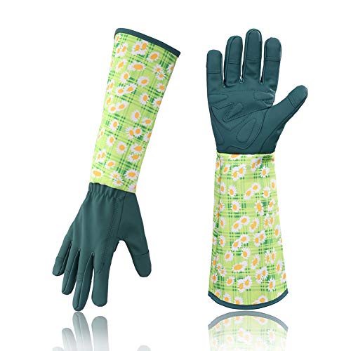 HANXIUCAO Cuero Rosa Guantes de jardinería Mujeres Extendido Largo Pro Rose Poda Guantes de jardín para la Madre y la Abuela Regalos de jardinería (Azul)