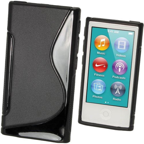igadgitz S Line Negro Case TPU Gel Funda Cover Carcasa para Apple iPod Nano 7ª Gen 7G 16GB + Protector de pantalla