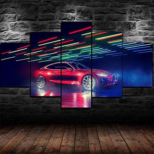 IKDBMUE Enmarcados para Decoración de Pared Concepto de Coche eléctrico Rojo Supras Coche 5 Piezas Pictures Posters Livin Room Paintings Modular