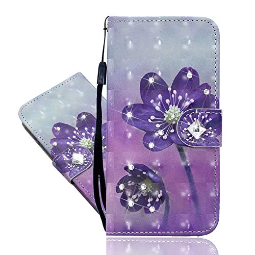 IMEIKONST 3D Diamante Funda para OPPO A52, Cuero PU Carcasa Brillante Magnético Libro Flip Función de Soporte Compatible con OPPO A52 / A72 / A92 Crystal Purple Flower CY