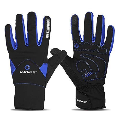 INBIKE Guantes Calientes De Ciclismo De Invierno, Guantes De Pantalla Táctil para Hombre con Dedos Completos Cortavientos E Impermeable(Azul,M)