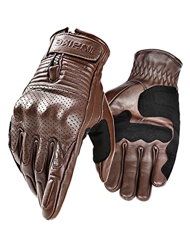 INBIKE Guantes Moto De Piel Cuero 100% con Buen Agarre Y Ventilación, Guantes Motocicleta Vintage con Protecciones Profesional En Los Nudillos(IM805-Marrón,XL)