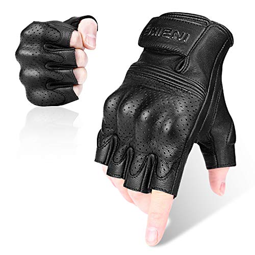 INBIKE Guantes Moto De Verano para Hombre Mujer, Guantes Transpirables Antideslizantes De Piel Cuero Guantes Motocross Motocicleta Bicicleta (CM201-L)