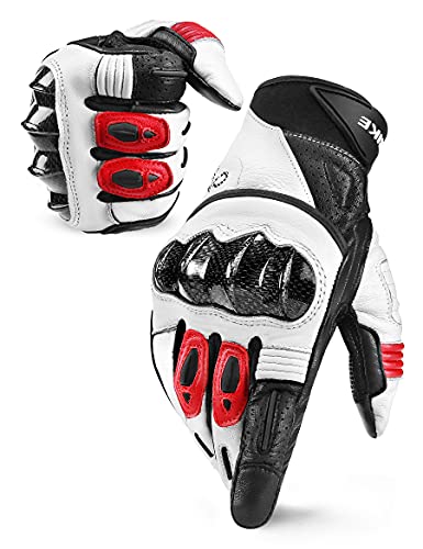 INBIKE Guantes Moto Piel Cuero con La Funcionalidad De Pantalla TÁCtil para Hombre, Moto De Motocross con Almohadillas De 3 MM EVA Y Siliconas Antideslizantes(IM808-Rojo,XL)