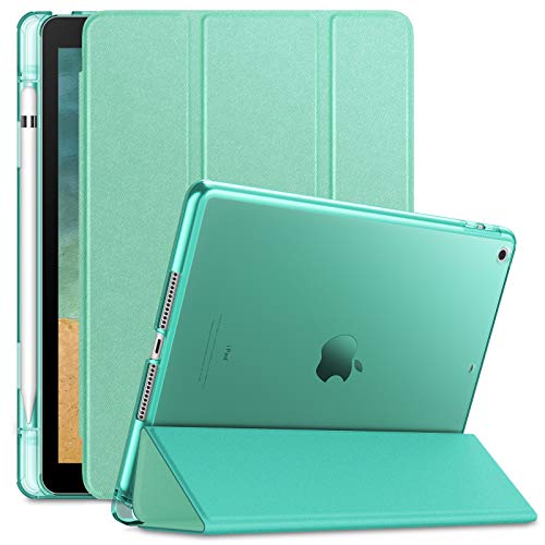 INFILAND Funda para iPad 9,7 2018/2017 (6. Generation/ 5. Generation), Delgada Translúcido Case Smart Cover con Portalápiz Compatible (Auto Reposo/Activación Función), Menta Verde