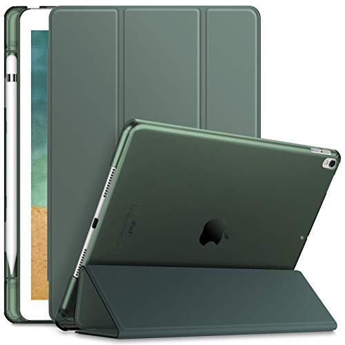 INFILAND Funda para iPad Air 3 10,5 (3ª Generación 2019)/iPad Pro 10,5 2017,Smart Translúcido Case Cascara con portaplumas y Auto Reposo/Activación Función,Verde Oscuro