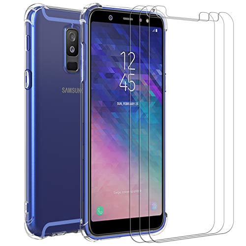 ivoler Funda para Samsung Galaxy A6+ 2018 / A6 Plus 2018 + [3 Unidades] Cristal Vidrio Templado Protector de Pantalla, Ultra Fina Silicona Transparente TPU Carcasa Protector Airbag Anti-Choque Caso