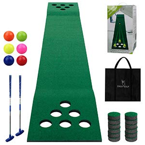 KOFULL Alfombrilla Putting Golf Estera de Golf para Uso Interior al Aire Libre (Gratis 2 putters de Golf + 6 Pelotas de Golf + Cubiertas de 12 Hoyos) 327 x 50 cm