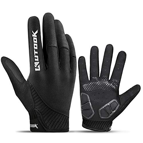 KUTOOK Guantes Ciclismo Largos Transpirables Hombres con Acolchadas De EVA Función Táctil Guantes MTB Gel Antideslizante(Negro,M)