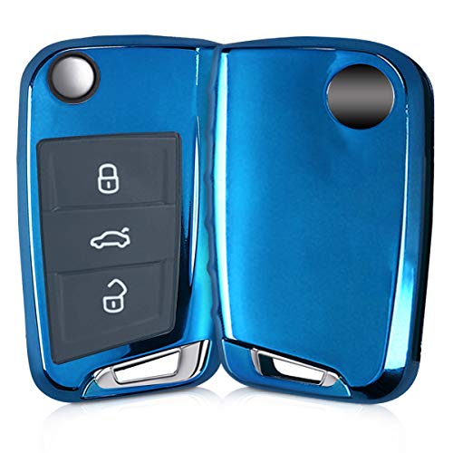 kwmobile Funda Compatible con VW Golf 7 MK7 Llave de Coche de 3 Botones - Carcasa Suave de TPU - Cover de Mando y Control de Auto en Azul Brillante