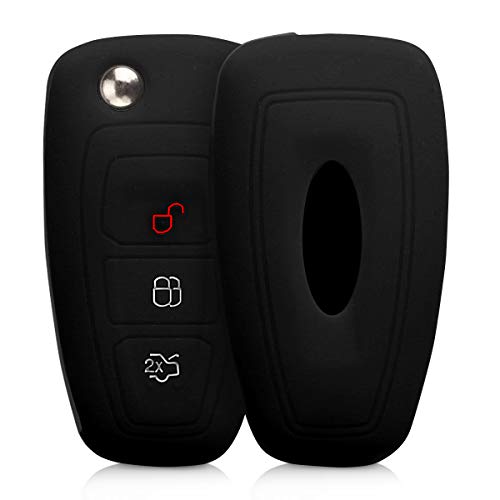 kwmobile Funda de Silicona Compatible con Ford Llave de Coche Plegable de 3 Botones - Carcasa Suave de Silicona - Case Mando de Auto Negro