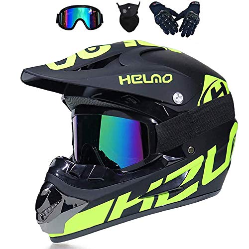 LALAGOU - Casco de motocross para niños, casco integral para BMX, MTB, Quad Enduro, ATV, Scooter, con gafas, guantes, máscaras (XL (58-59 cm)