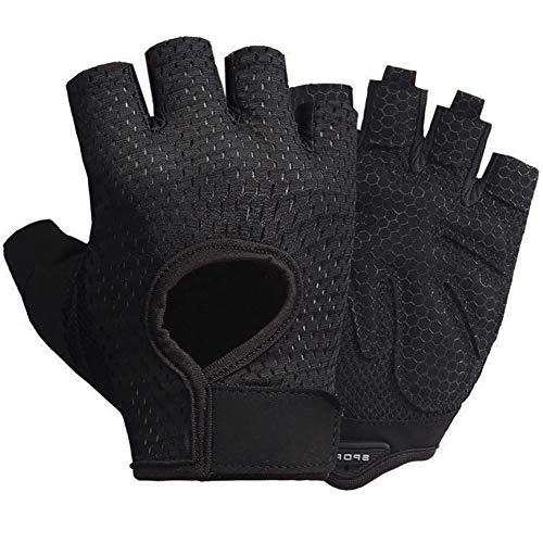 LeerKing Guantes Fitness con Protección Palma Guante Entrenamiento Transpirable de Gimnasio y de Deporte para Hombre y Mujer, Negro S