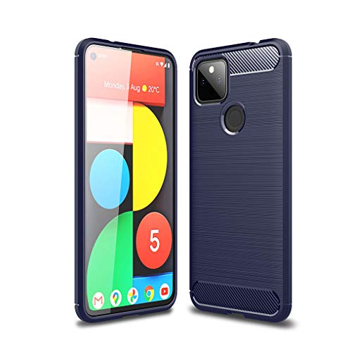 Liner Funda para Google Pixel 5a, Estuche Protectora con Absorción de Impactos y Fibra de Carbono [Silicone Gel Flex], Ultradelgado TPU Bumper Carcasa para Google Pixel 5a - Azul