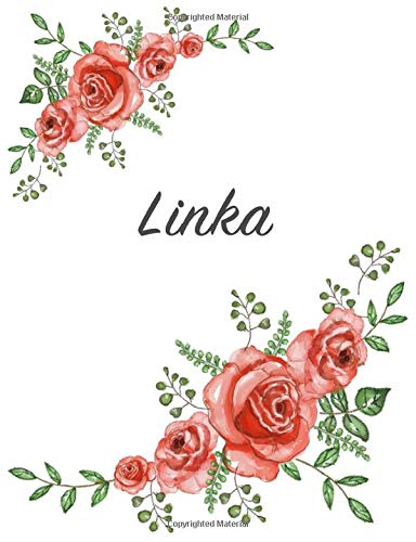 Linka: Personalized Notebook with Flowers and First Name – Floral Cover (Red Rose Blooms). College Ruled (Narrow Lined) Journal for School Notes, Diary Writing, Journaling. Composition Book Size