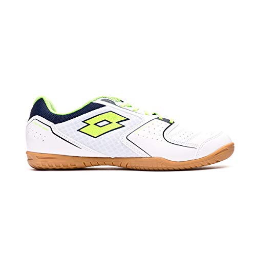 Lotto Tacto 500 IV ID, Zapatilla de fútbol Sala, All White-Spring Green-Navy Blue, Talla 11 US (44 EU)