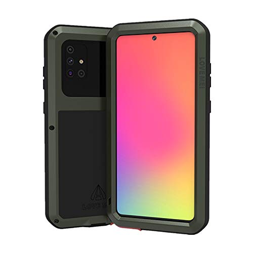 LOVE MEI Samsung Galaxy A71 Funda, Aluminum Metal+Vidrio Templado Cubierta Resistente Resistente a Golpes, Antideslizante Anti-caída Anti-Nieve, para Samsung Galaxy A71 (A71, Verde)