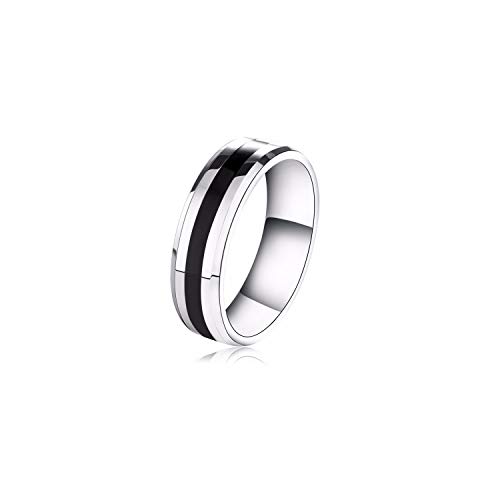 MAGIIE Anillos Mujer Anillo Hombre de Acero Inoxidable Anillo Negro Plata Tama?o 17