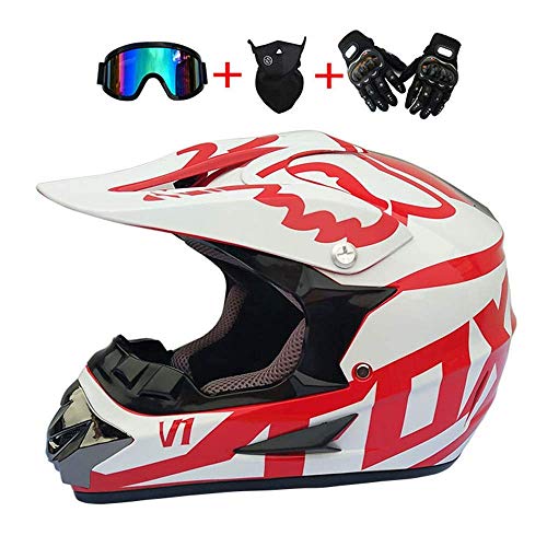 MCRUI Casco de Motocicleta, Casco Motocross, Casco de Motocross para Niños, Casco de Motocicleta, Casco de Motocicleta (Guantes Gratis, Gafas, Gafas),E,M