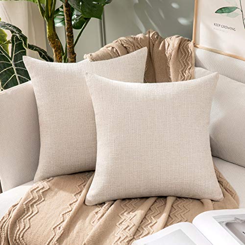 MIULEE 2 Piezas Funda de Cojines Imitación de Lino Funda de Almohada Color Sólido Cremallera Invisible para Sofá Cama Decorativas Modernas para Sillas Habitación Dormitorio 45x45cm Beige