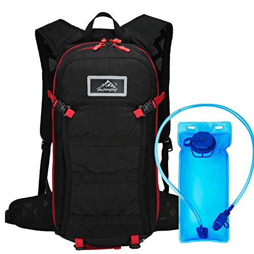 Mochila de hidratación de 15L,vejiga de agua de 2L sin BPA, mochila de ciclismo Mochila de montar Mochila de bicicleta Transpirable Ligero para viajar Mochila de hidratación de montañismo,negro (rojo)