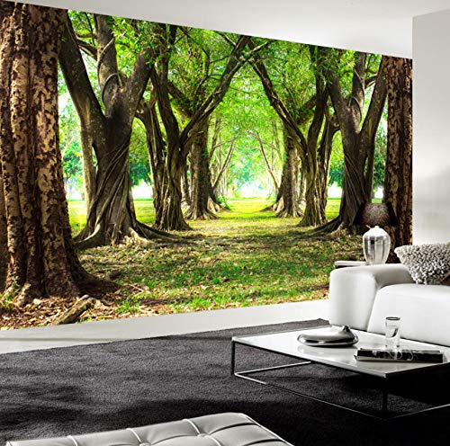 Modern Home Decor 3D Forest Tree Green Boulevard Mural Tv Pared Sala De Estar Dormitorio Lado Fondo Telón De Fondo De Fotos, 430X300Cm (169.29X118.11 In)