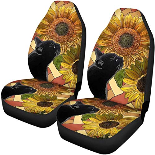 MODORSAN Cat Sunflower Universe Funda de Asiento de Gato 2 uds. Lindo Perro Lindo arcoíris Protector de Asiento Delantero de Coche Bolsa de Cobertura de dectoración Interior automotriz