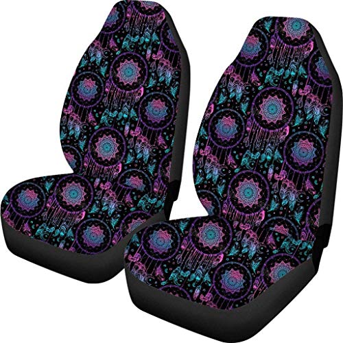 MODORSAN Dream Catcher Galaxy Universe Funda de Asiento de Gato 2 PCSs Cute Dog Cute Rainbow Protector de Asiento Delantero de Coche Bolsa de Cobertura de dectoración Interior automotriz