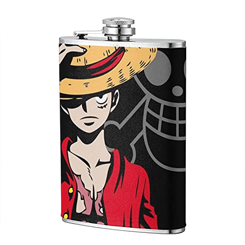 Monkey D Luffy Flagon de una pieza 8 oz cuero moda acero inoxidable portátil a prueba de fugas viaje camping regalo hombres mujeres