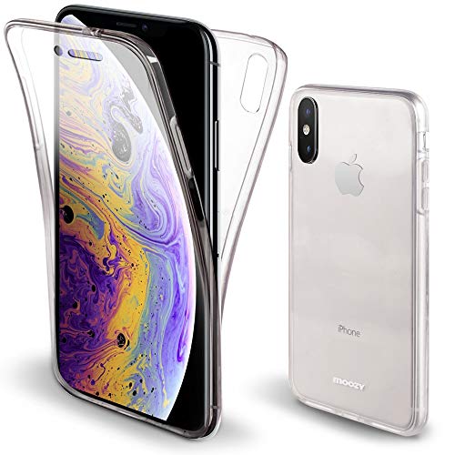 Moozy Funda 360 Grados para iPhone X, iPhone XS Transparente Silicona - Full Body Case Carcasa Protectora Cuerpo Completo